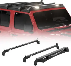 Top Roof Rack Crossbar Cargo Basket Luggage Carrier Compatible with 2007-2024 Jeep Wrangler JK JL Unlimited & Gladiator JT Hardtop,Heavy Duty Roof Rack Cross Bars Rooftop Cargo with 2 X 39W LED Lights
