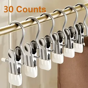 30-Pack Multi-Use Hanger with Hooks multipurpose Clips Compact Pegs Portable Stainless Steel Rubber-Coated Protection Non-Slip No drying Clip Marks Space-Saving Storage for Pants Leather Skirts Jeans Purses Hats Snacks Organiser clothes hanging gadgets