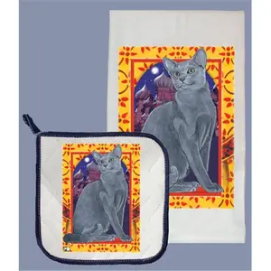 212 MAIN Russian Blue Cotton Kitchen Towel and Pot Holder Set, Absorbent Cleaning Cloth, Absorbent Detailing Cloth, Home Care Supplies, Ideal Home Gift, Kitchen Towel Set