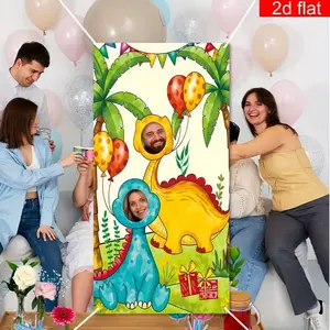 Cartoon Jungle Dinosaur Banner Door Cover, Polyester Material, Bright and Durable, Perfect for Party Backgrounds and Birthday Decorations