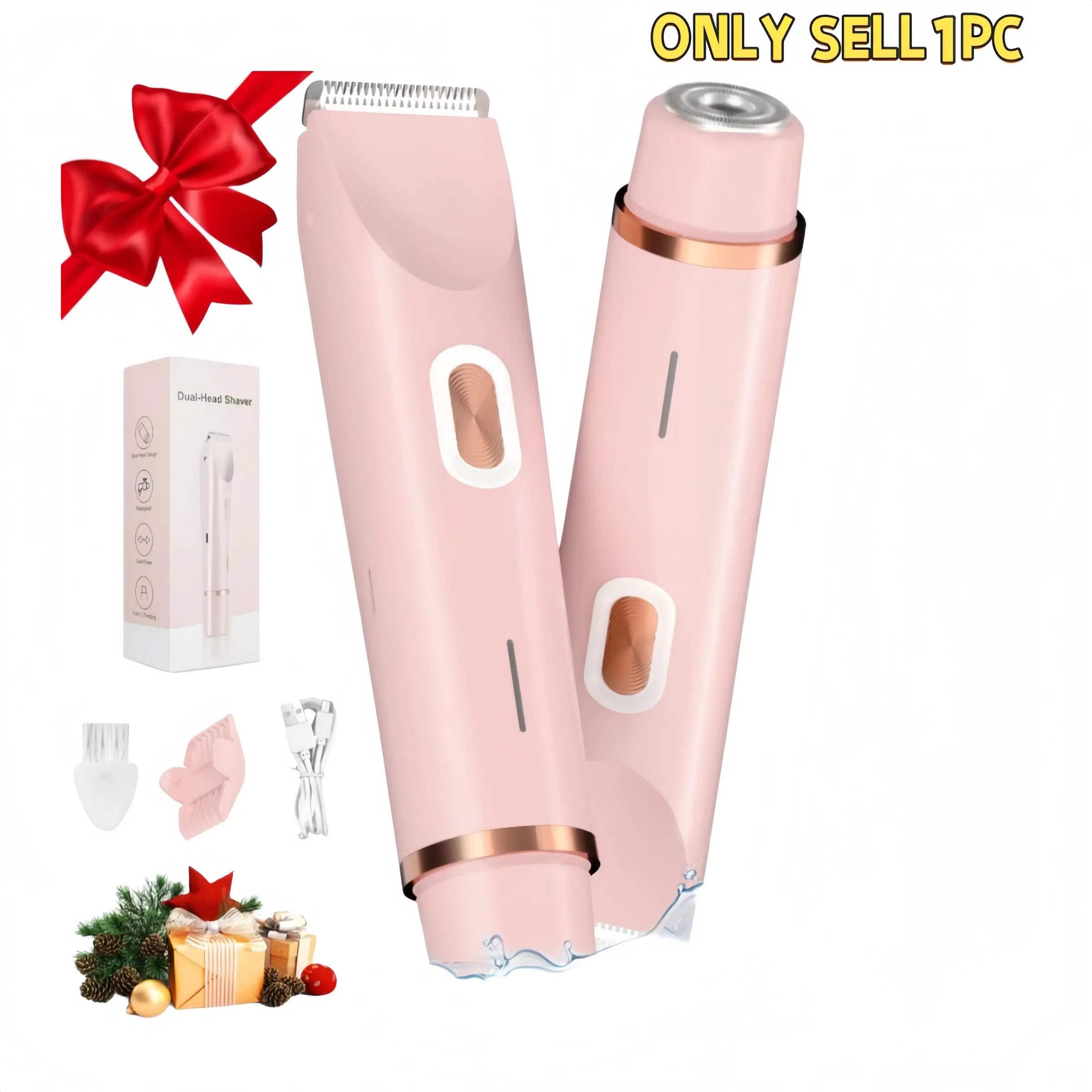 Electric female hair removal device, USB charging, women's hair trimmer, Body hair trimmer, private area trimming and shaving knife, Intimate pubic trimmer, dual-head silent hair trimmer, Rechargeable trimmer