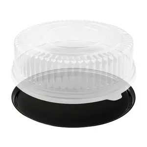 12" Black Round Plastic Trays with Lids