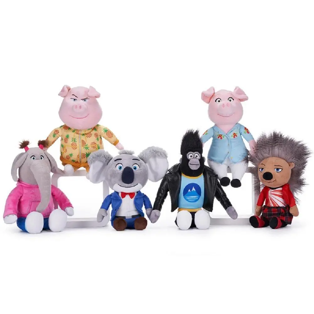 Sing Movie 6-Piece Fluffy Plush Animal Stuffed Toys Set - Buster, Ash, Johnny, Rosita, Meena, Gunter Unisex Cute Collectible Soft Dolls with Soft Fabric & Adorable Design, Softness
