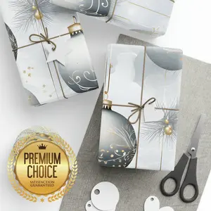 Silver Christmas Ornaments Wrapping Paper Rolls, Elegant Gift Wrap, Silver Luxury Christmas Gift Wrap, Christmas Scrapbooking Paper
