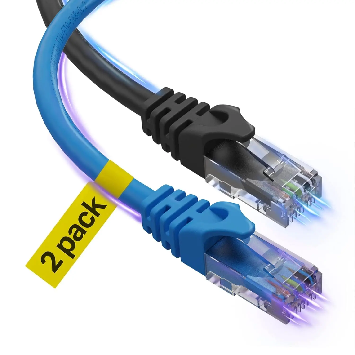 6Ft Cat 6 Ethernet Cable 2-Pack, 10Gbps High Speed LAN Patch Cable, Indoor & Outdoor Use, Compatible with Router, Modem, PS4/5 - Blue & Black