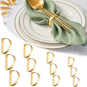 12 Pcs Gold Napkin Rings, Semicircle Metal Gold Napkin Holder Buckles, Fall Thanksgiving Christmas Napkin Rings, Napkins Rings for Dinner Table Decor, Wedding, Banquet, Party, Easter