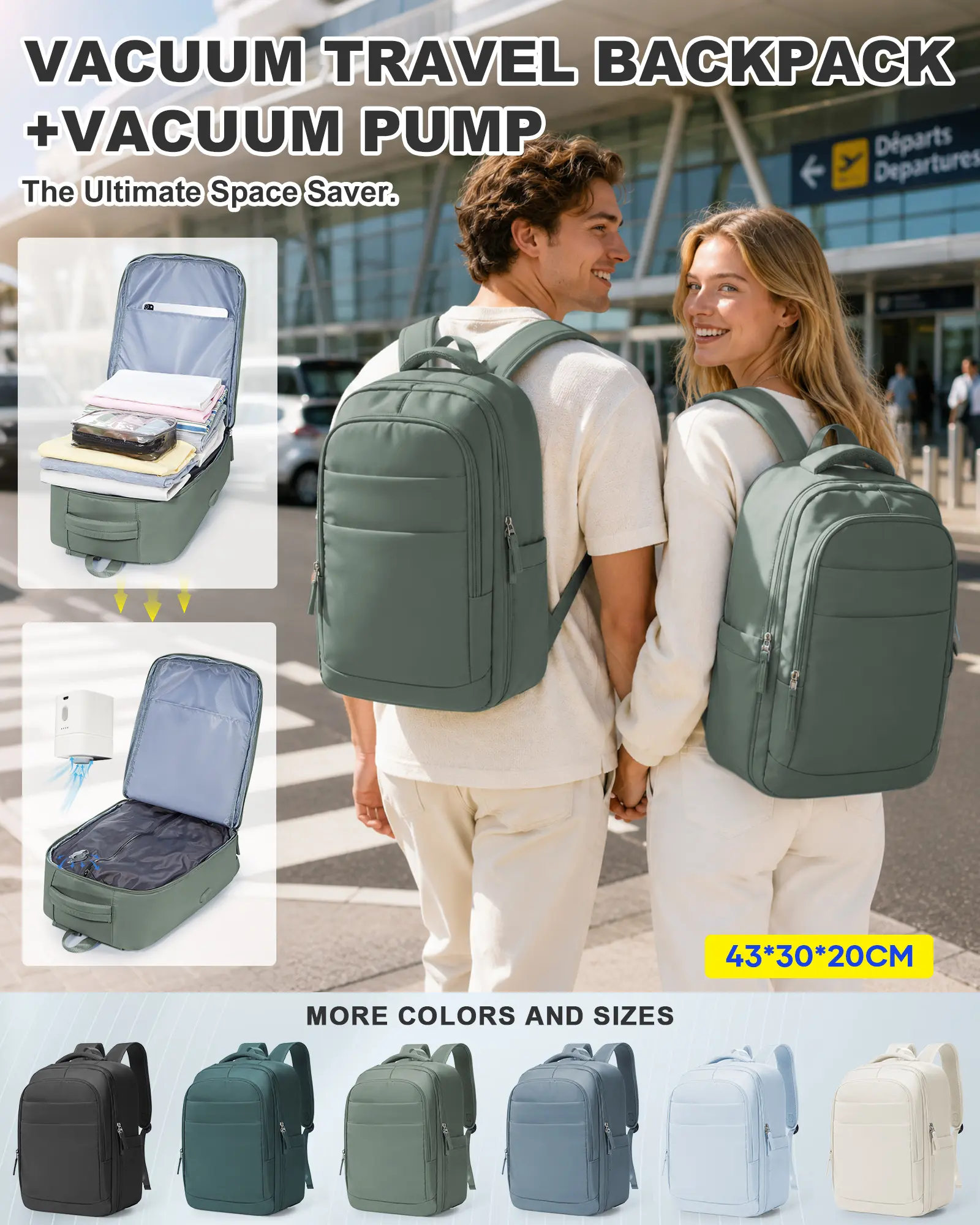 COOWOZ Carry On Vacuum Travel Backpacks For WomenMen,Airport Backpack, Airplane Personal item TravelBag,Luggage Backpack,Mochilas para43x30x20cm Luggage Backpack (Mochilas para Viajar) viajar,Airport Approved Personal Item Bag,