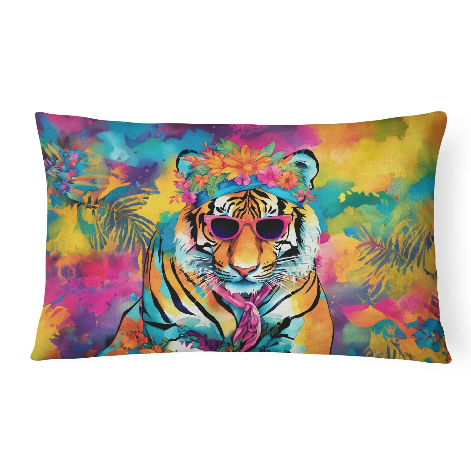 Handmade Bengal Tiger Artwork Animal Decorative Throw Pillow (12x16in) - Fade-Resistant Indoor Outdoor Accent Cushion with Fabric Cover & Insert for Sofa, Patio, Living Room, Animals