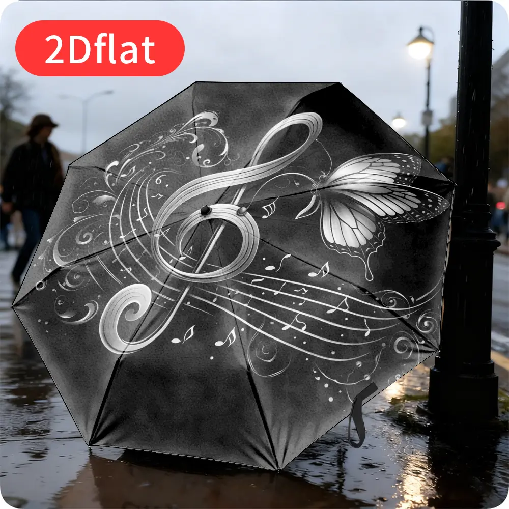 Musical Note Butterfly Automatic Umbrella – One-Touch Open/Close, Portable Rain Umbrella, Perfect for Travel, Everyday Use, and Formal Occasions; Ideal Holiday Gift