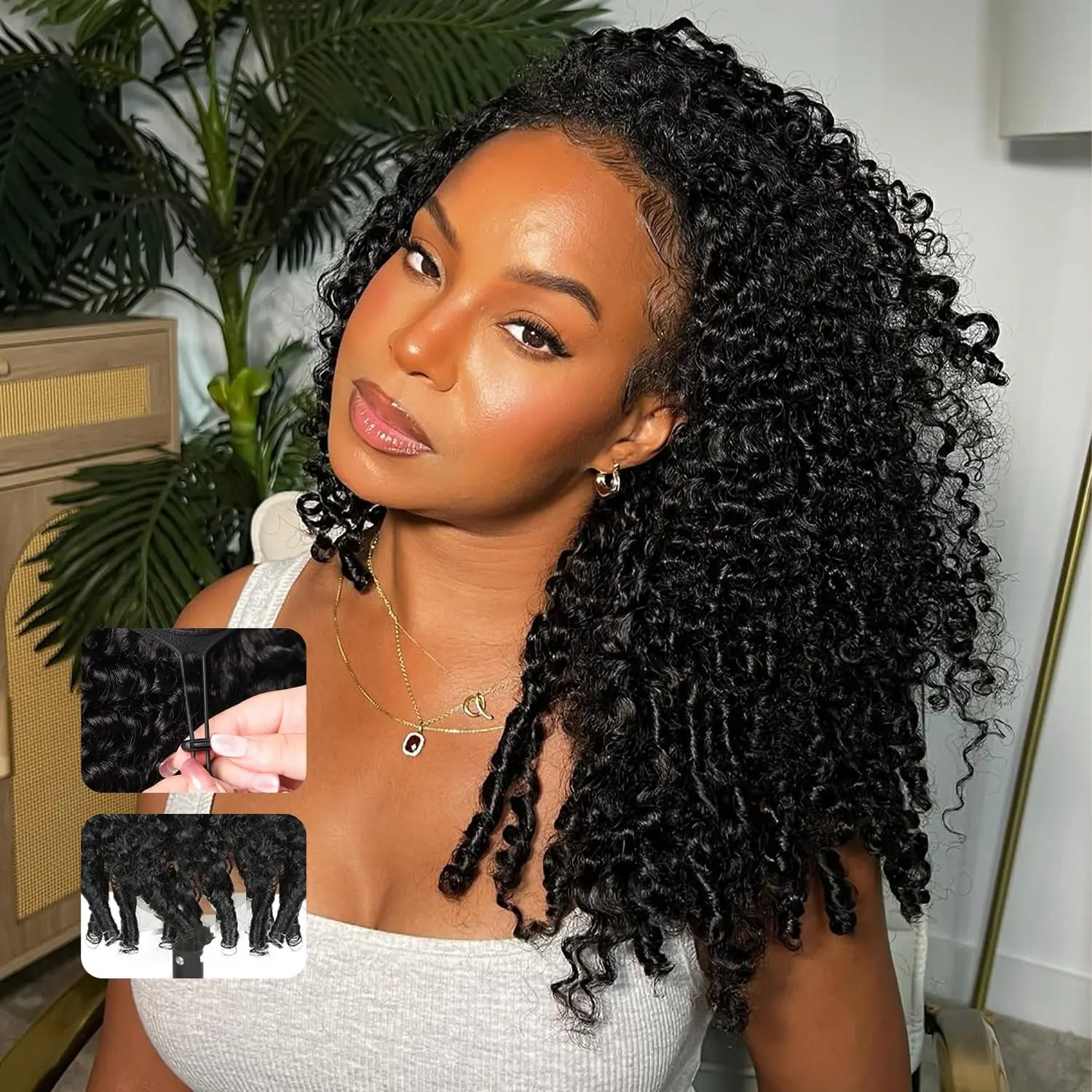 Bling Hair 210% Glueless Wigs Human Hair Half Wig Upgrade 3 IN 1 Half Wig With Drawstring Seamless Clip Ins Flip Over Burmese Curly Human Hair No Glue No Lace Wig For Women #halfwigtok #TikTokShopFallDealsForYou #FallFreshness