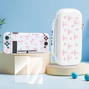 Portable Storage Bag with Game Console Protective Case & 2 Counts Tempered Films, Large Capacity Anti-fall Protective Case for Nintendo Switch, Handle Carry Pouch