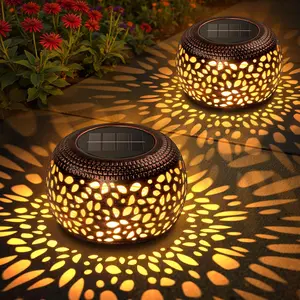 Solar Lanterns Outdoor : 2 Pack Hollow Out Retro Metal Solar Lights - Decorative Atmosphere Table Lantern - Gifts for Women Mother's Day Garden Yard Patio Outside & Indoor Tabletop Decor