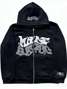 Y2K Retro Star And Letter Printed Zipper Hoodies，Spring Autumn Harajuku Y2K Women And Men Fashion Hip Hop Long Sleeve Hooded ，Avant-Garde - Street Casual Spring/Fall Loose Zipper Pocket Patched，Autumn and Winter Gothic Coat