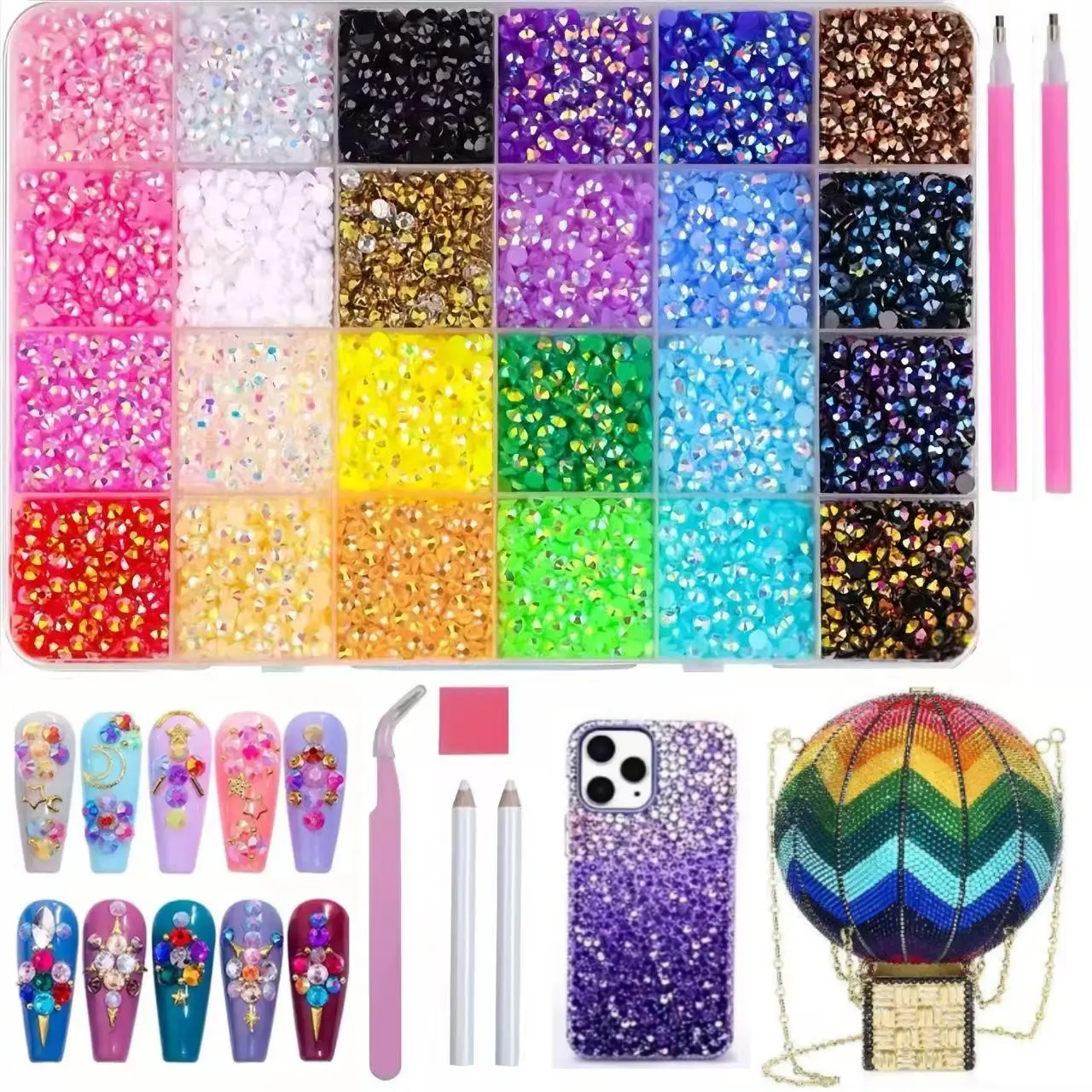 20,000 Pcs/box 24-Color 3mm Crystal Bead Decorations, DIY Manicure, Diamond Art, Phone Cases, Cosmetic Products, Nail Decoration Supplies, Flat-Backed Resin Gemstones