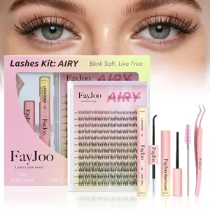 FayJoo Natural Lash Family(Lash Kit, Refill Pack, Self-Adhesive & Brown Style), C Curl Soft Individual Lashes 8-16mm, Wispy Lash Clusters, DIY Eyelash Extensions with 0.05mm Thin Invisible Band, DIY Salon Kit with Bond Seal Remover Tweezer