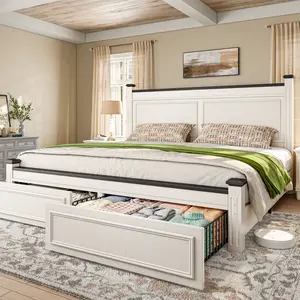 Raybee Queen Size Bed Frame With 2 Drawers- Modern Solid Wood Design with Adjustable Headboard & Storage Drawers for Comfortable Sleep [Black Friday]