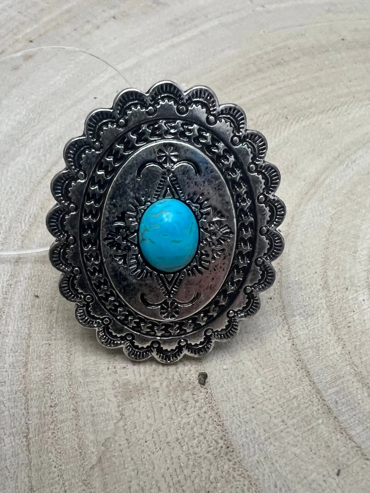 Western Concho & Faux Turquoise Stretch Statement Ring — 1.5" Bold Western Hand Statement