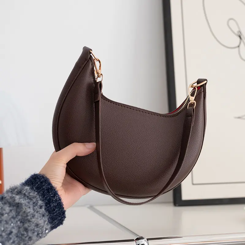 Minimalist Matte Finish Crescent Shoulder Bag for Women, Detachable Strap, Retro Japanese & Old Money Aesthetic, Coffee/Black Options, Home Organizer Storage Bag for Office & Daily Use, Bags For Women