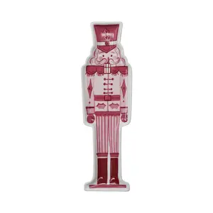 Stoneware Nutcracker Shaped Plate, Pink, Red & White