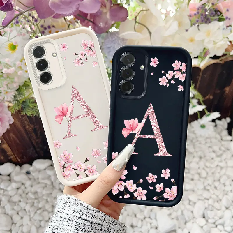 Pink Sakura Letter A Smartphone Case - Full Coverage Soft Fashion Casing with Protection, Screen Protector, Compatible with Samsung Galaxy A05-A07,A12-A17,A21S-A26,A32-A36,A52-A56,S21 Ultra,S22 Plus,S23+,S24 FE,S25-S26 Edge | Mobile Phone Accessory