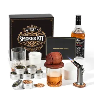 Whiskey Smoker Kit with Torch - 6 Flavors Wood Chips, 2 Glasses, 2 Ice Ball Molds - Cocktail Smoker Infuser Kit, Old Fashioned Drink Smoker Kit, Birthday Bourbon Whiskey Gifts for Men,Dad(NO Butane)