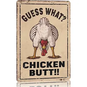 Guess What Chicken Butt Vintage 12x8 Inch Aluminum Metal Sign - Retro Rustic Funny Farm Decor, Gag Gift