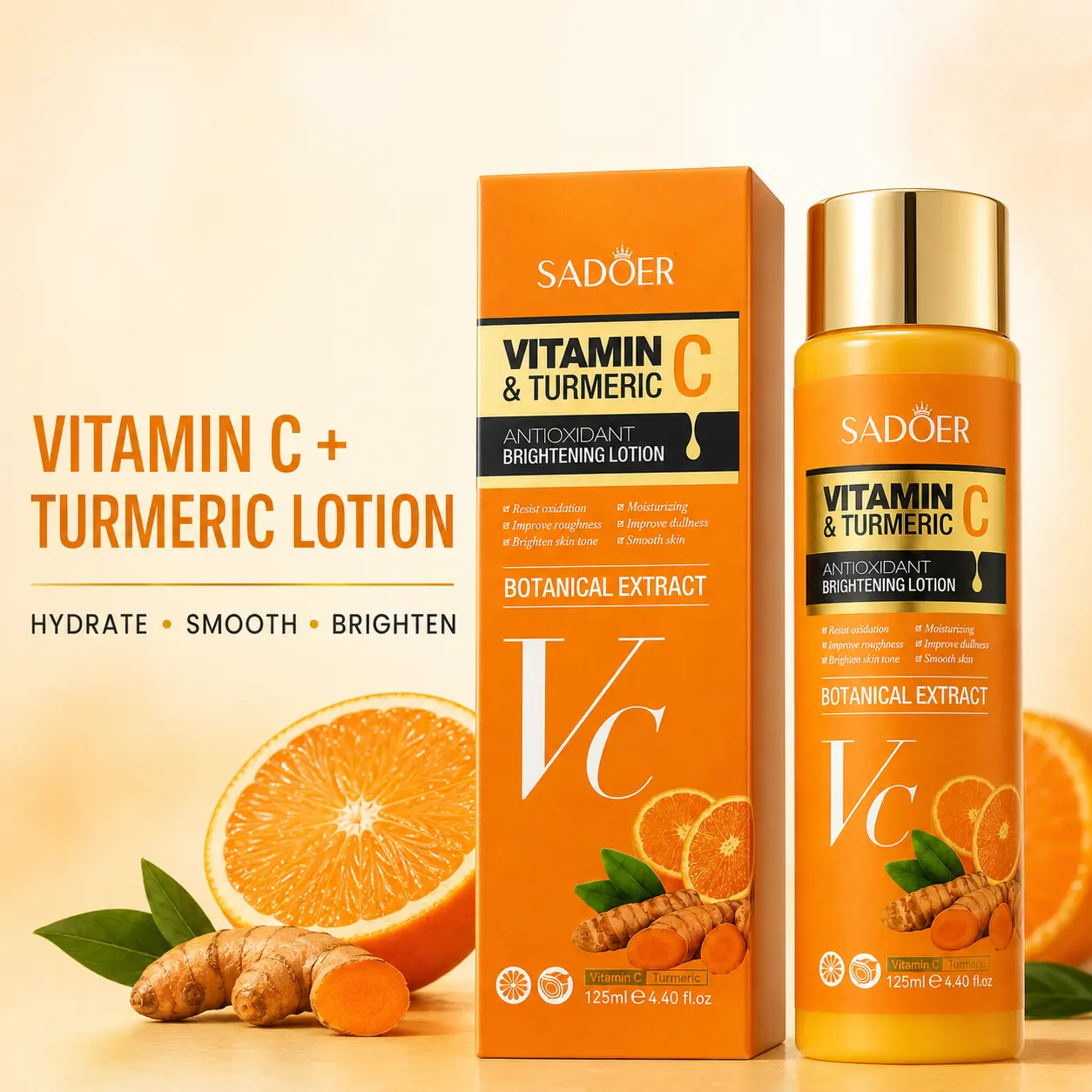 Hydrating Vitamin C & Turmeric Lotion, Skincare Moisturizer for Radiant-Looking Skin