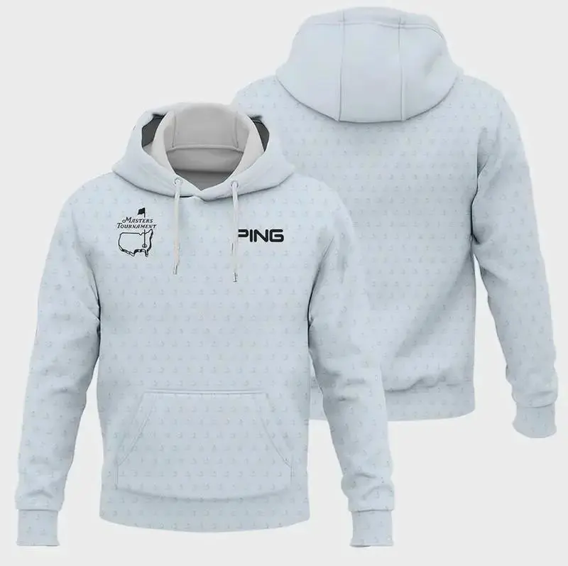 Hoodie 3D & Zip Hoodie Pattern Masters Tournament Ping Hoodie Shirt in White Light Blue - Logo Design for Golf Enthusiasts