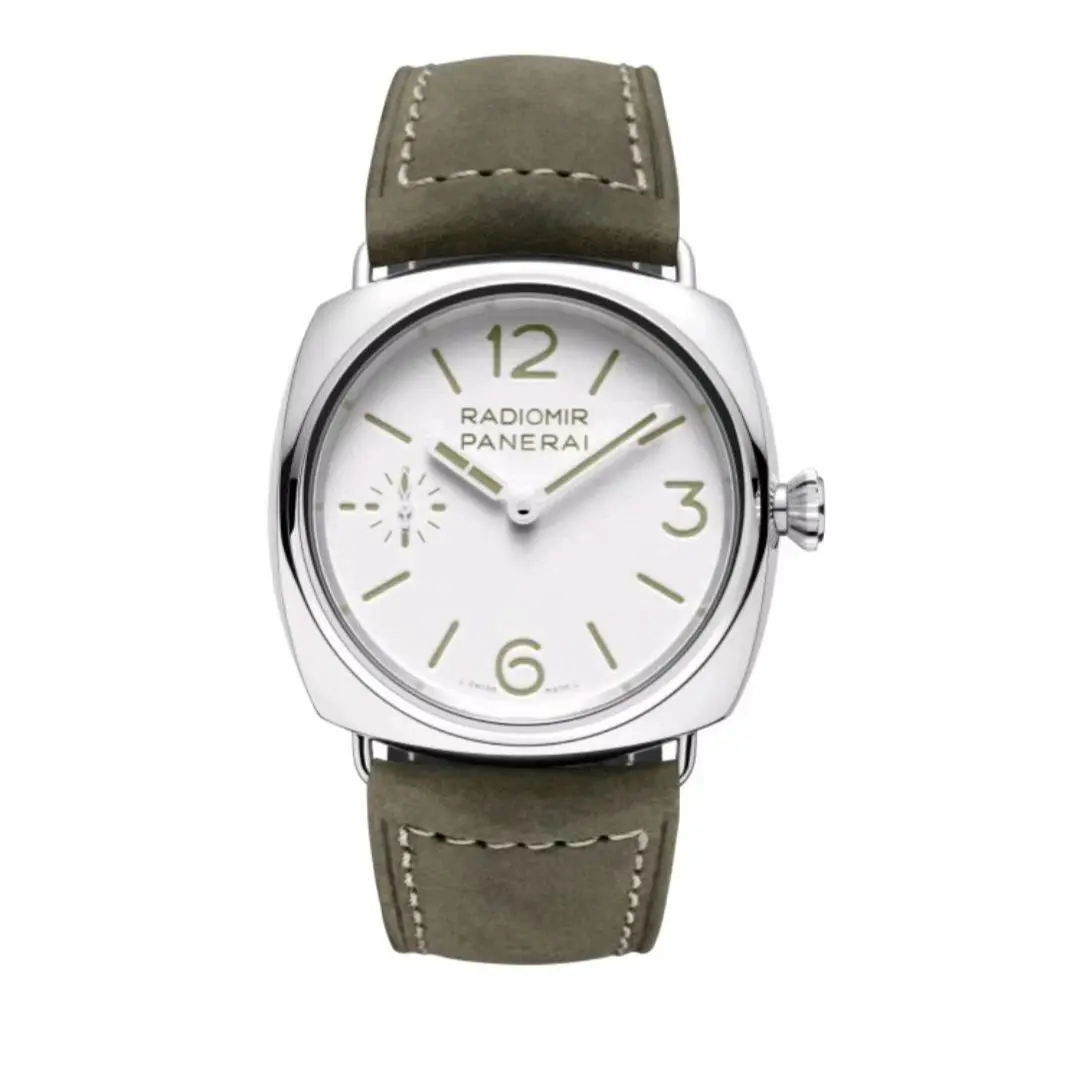Panerai Radiomir Officine PAM01384 45mm Polished Steel Manual Wind P.6000 Movement White Dial Watch