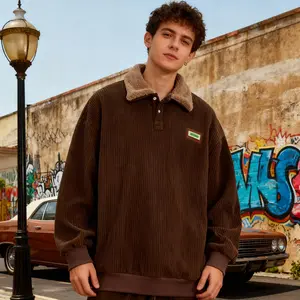 Corduroy Polo Collar Sweater Autumn Winter Couple Loose Comfortable Casual Men's Classic Soft Long Sleeve Sweatshirt Christmas gifts