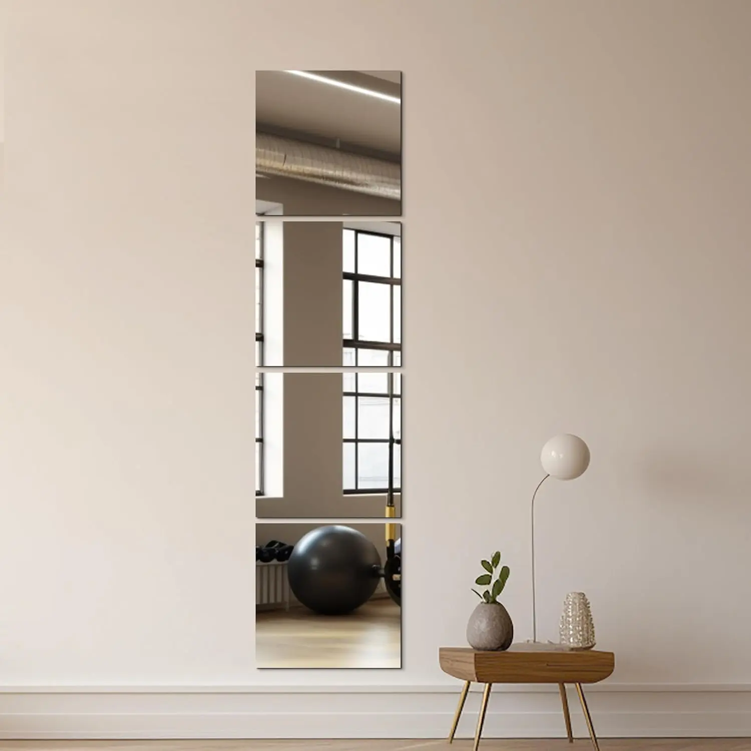 35cm * 35cm acrylic mirror self-adhesive wall sticker, Decorative wall sticker, non glass mirror sticker, DIY square mirror frameless gym mirror, Stickers Mirror, suitable for bedroom, living room, family gym, Home Decor (fixed with foam glue)