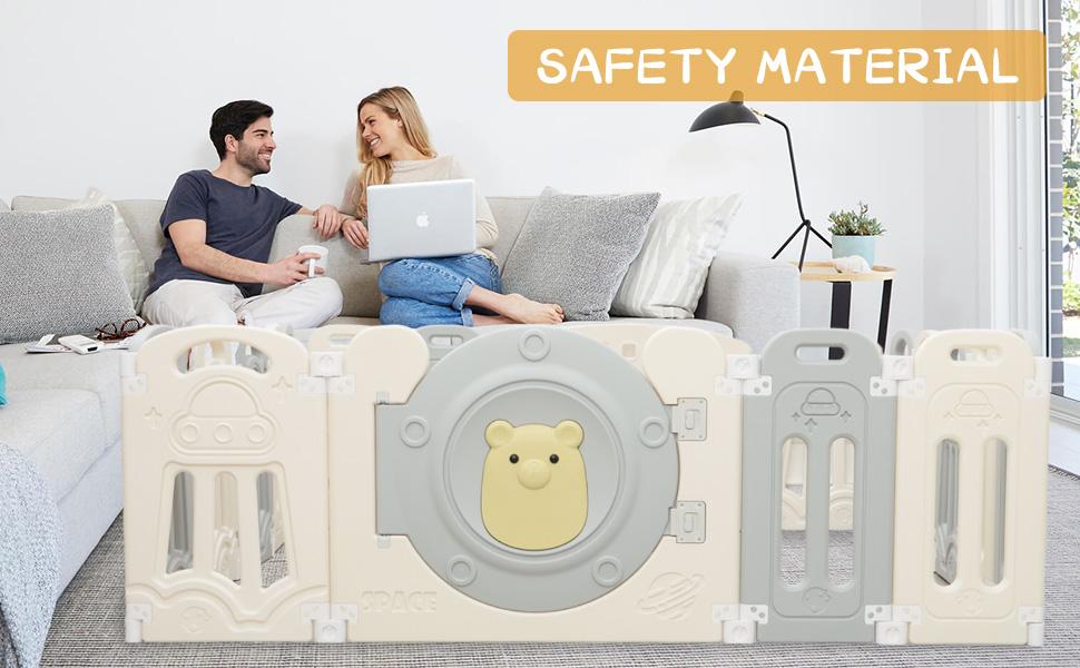 Baby Playpen with Lock Door,Adjustable Game Panel,Foldable Toddlers Play Yard, 18-Panel Safety Kids Fence for Indoor & Outdoor,Baby Gate Activity Centre, Gray White