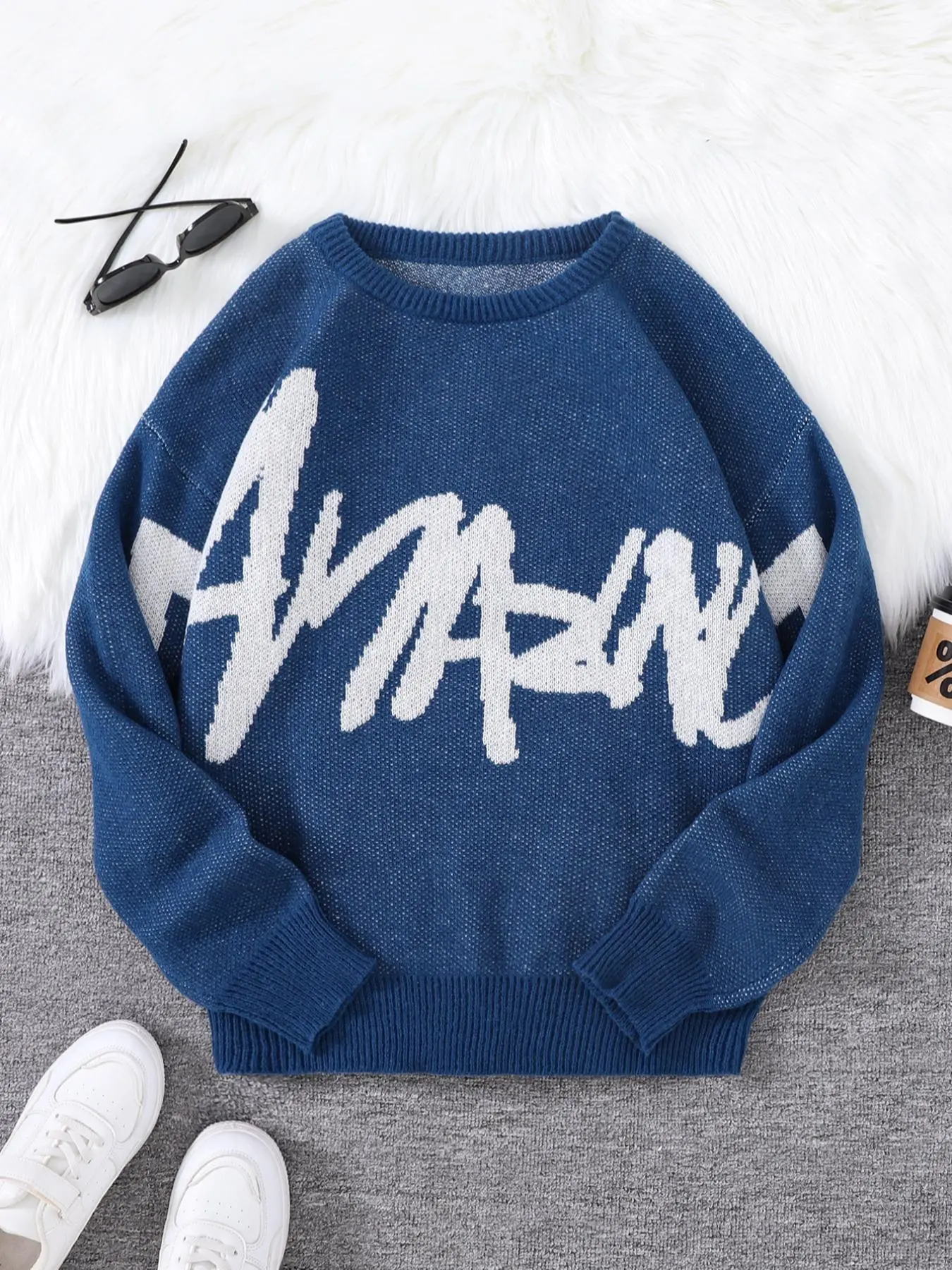 Men's Regular Fit Letter Print Graphic Round Neck Sweater, Casual Long Sleeve Crew Neck Jumper Fitted for Daily Outdoor Wear, Fashion Men's Knitwear Fabric for Fall & Winter, Garment, Menswear, Warmer