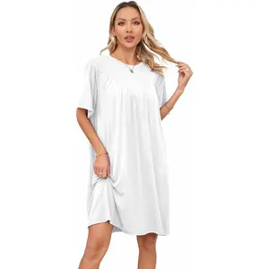 Nightgowns for Women Soft House Dresses Sleepshirts Short Sleeve Sleepwear Pleated Night Dress Moo Moo Dress