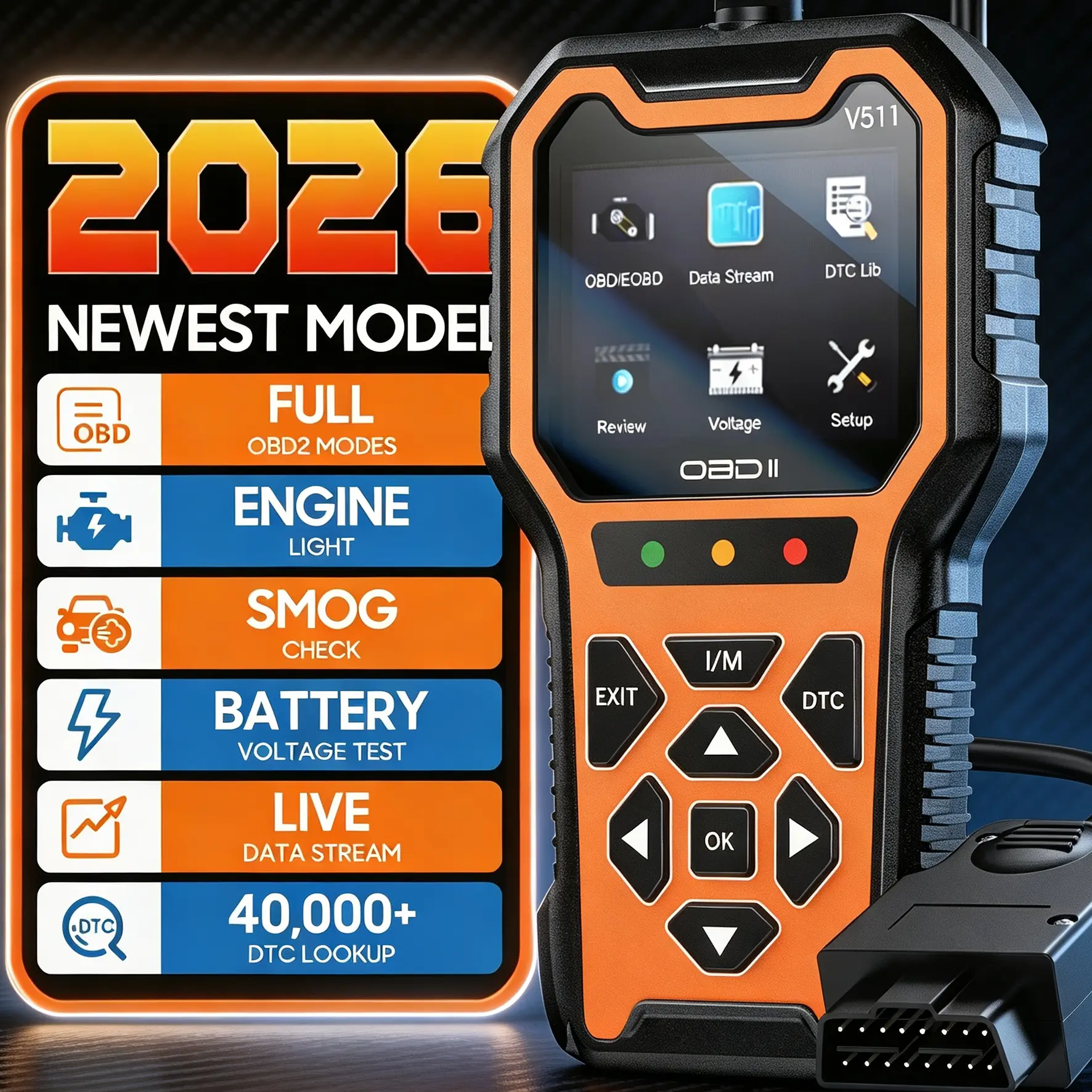 SHIELDIX V511 Professional Compact Handheld OBD2 Scanner - Plug-and-Play Check Engine Light Reader, Reads Codes, Clears Codes, Live Data, Battery Voltage Test, I/M Readiness Handheld Device for Most Cars Since 1996
