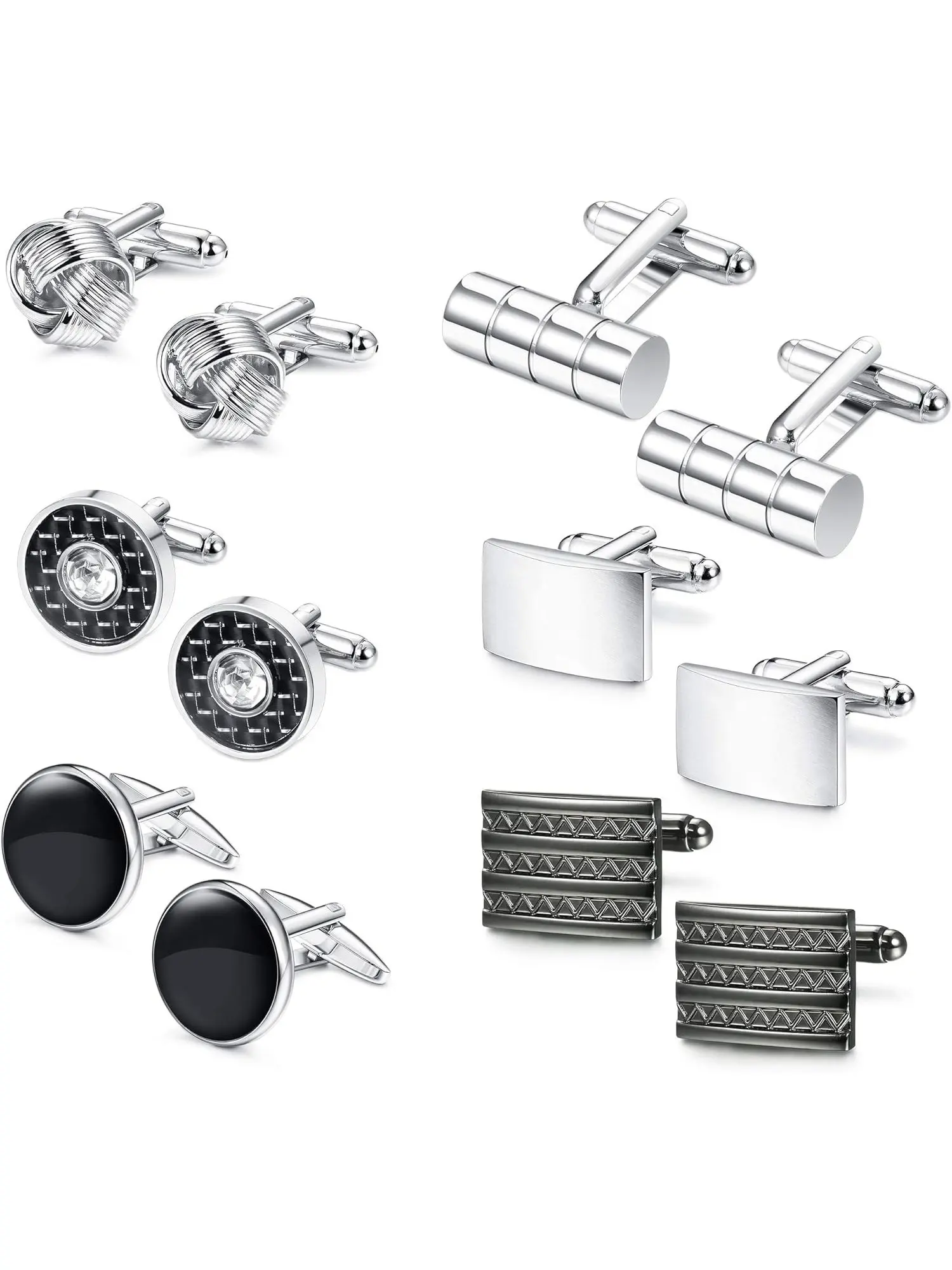 6 Pairs Classic Dandy Modern Cufflinks Set for Men Guys Wedding Business Cufflinks Shirt Tux Accessories Father's Day Gift with Box