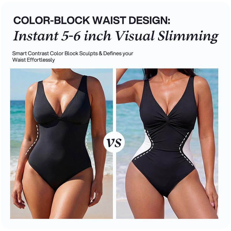 [Size Up for Best Fit] Lilylove Front Twist Ruched Tummy Control Hourglass Illusion Extra Snatching Shaping Swimsuit #SummerVibes -  Plus Size Friendly Sculpting One Piece SwimWeek