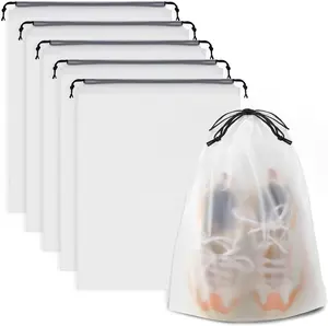 [New Deal] 5 PCS Clear Waterproof Drawstring Travel Shoe Storage Bags, 15.7" x 11.8" for Men and Women, Ideal for Tennis, Hiking, Gym & Athletic Use