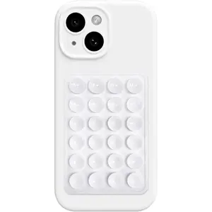 Silicone Suction Phone Case Mount, Silicon Adhesive Suction Cup Phone Mount, Non Slip Sticky Phone Grip for Cellphone, Strong Grip Holder for Selfies and Videos (White)