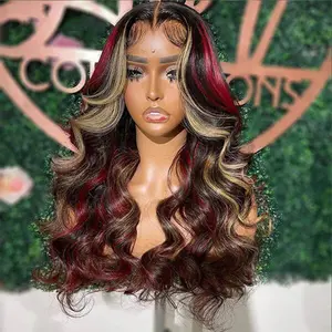 Highlight Red Blonde Body Wave Lace Front Human Hair Wigs 13*4 HD Transparent Pre plucked Lace Frontal Human Hair Wigs With Baby Hair Hairstylist Works Elegnt Wigs For Woman