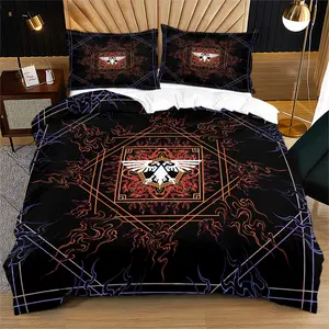 Retro box patterned eagle duvet cover, suitable for young adults as a bedroom decoration gift, including 1 bed duvet cover and 1 or 2 pillowcases without core and pillow