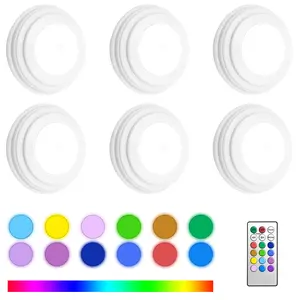 Puck Lights with Remote Control, Battery Operated LED Push Light Wireless, 13 Color RGB - for Closet, Bedroom Wall, Under Cabinet, Battery Powered Puck Lights. Convenient 3M Stick On