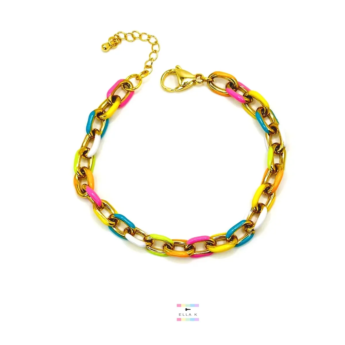 Rainbow Enamel Gold Oval Link Bracelet / Fashion Jewelry / Pastel Enamel Bracelet