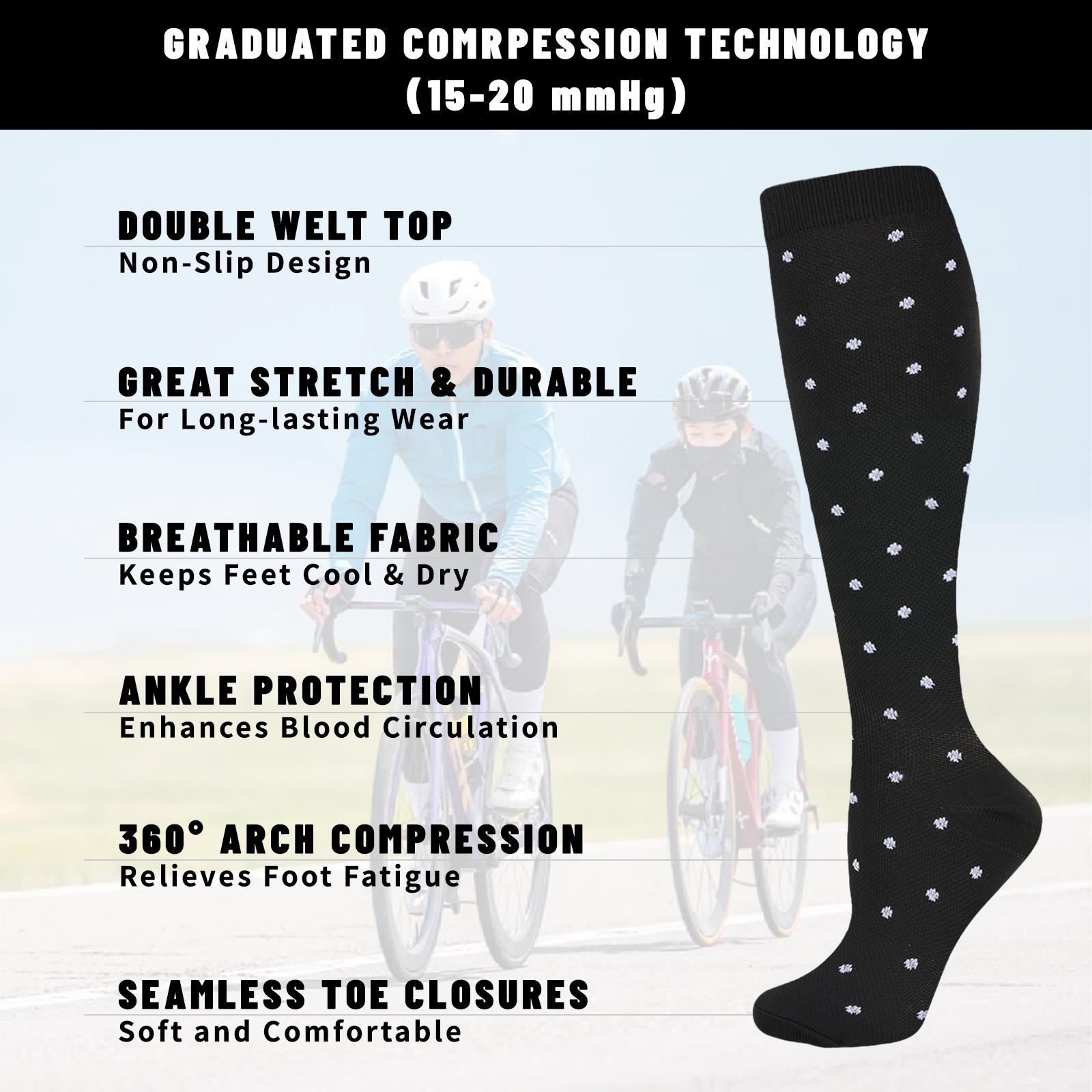 6 Pairs Calf Compression Socks for Women & Men – Power-Stride Calf Socks with Bold Patterned & Dots Design, Calf-Length Athletic Fit, Sweat-Fighting Breathable Comfort, Fierce On-Point Look for Running, Gym & Active Days Pastel