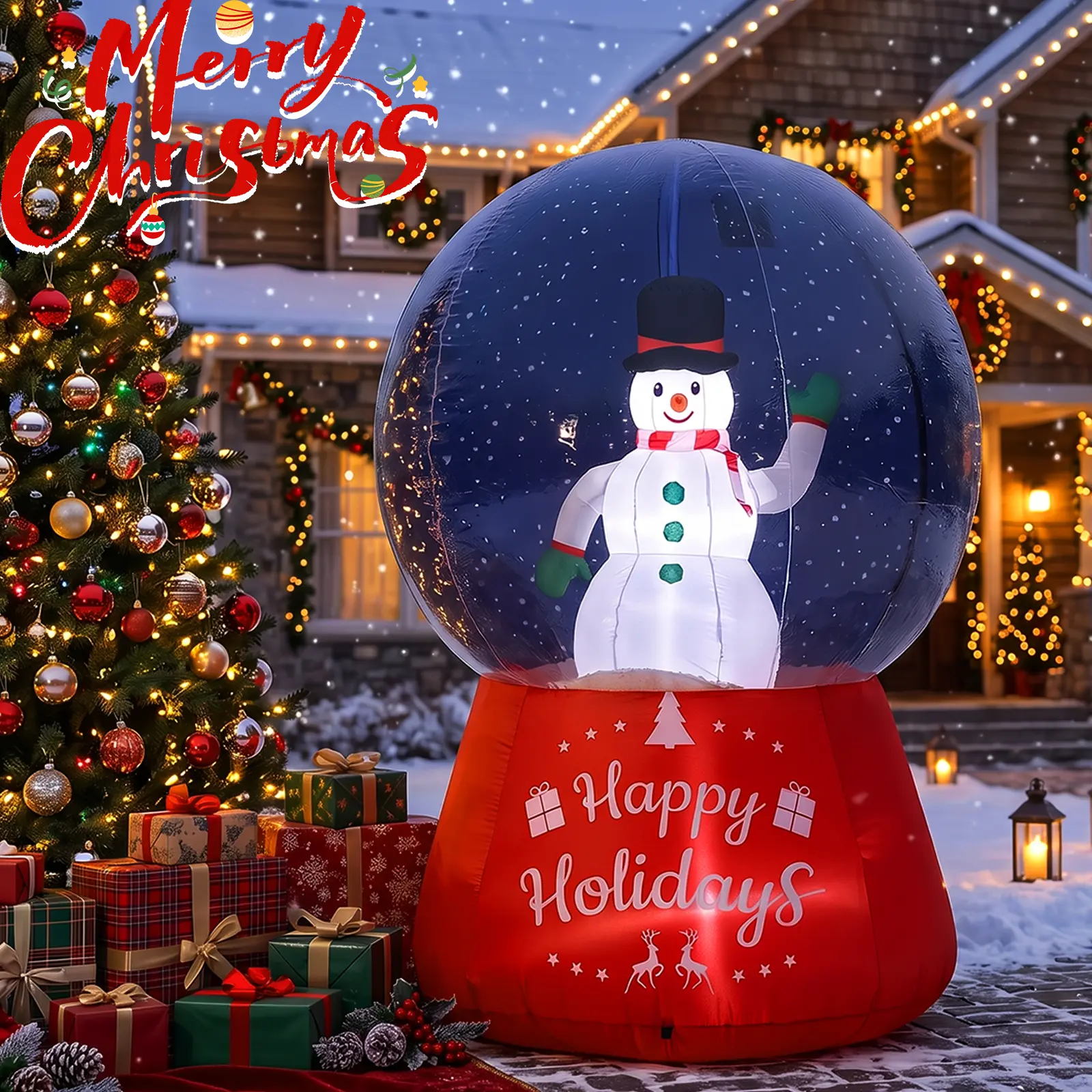 Christmas Inflatable Santa Claus & Snowman Figures Waterproof Polyester Fiber Outdoor Garden Indoor Party Decorations(5-8 FT available) Led Star Light deskmakeover