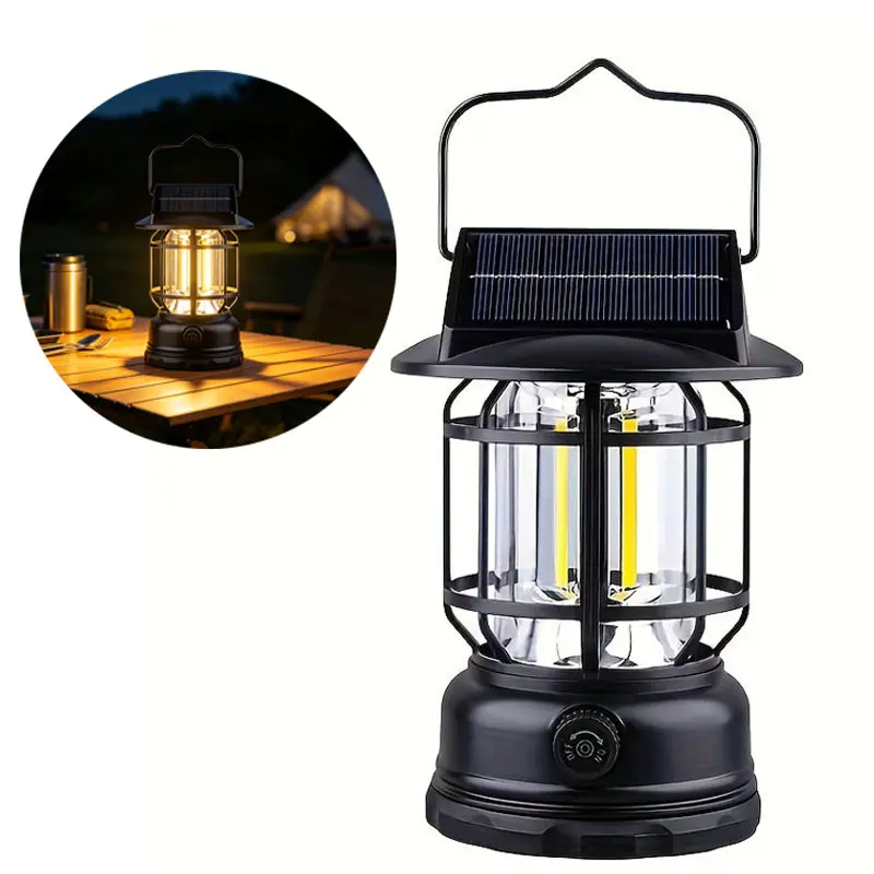 Solar Camping Lantern, Stepless Dimming LED Camping Light, Portable Solar Powered Lantern for Outdoor Camping, Hiking, Emergency, Power Outage, Tent Light, Rechargeable Outdoor Gear, Waterproof Survival Light for RV Camping, Backyard, Travel & Adventure