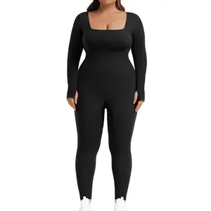 Women's Jumpsuits Workout Ribbed Long Sleeve Sport Jumpsuits