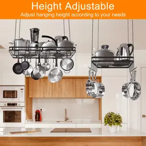 31.5 Inches Ceiling Pot Rack and Pan Rack for Ceiling with 12 Hooks, Storage Rack Multi-Purpose Organizer for Kitchen Organization, Home, Restaurant, Kitchen Cookware