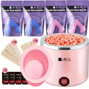 Viilife Wax Heater Depilation Kit, Easy-To-Use for Beginners, Includes Hard Wax Beans, Silicone Bowl, Wax Sticks, Wet Wipes, Pain-Free Hair Removal