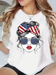 Women's Printed T-Shirt - Casual Short Sleeve Crew Neck Top for Spring & Summer. Versatile Ladies Graphic Tee, Perfect as a Beach Cover Up or Tunic Dress. Trendy Summer Outfit for Daily Wear & Vacation.